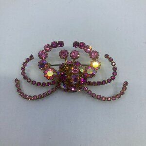 Vtg 1950 AUSTRIA ? pink crystal rhinestone 3" brooch
